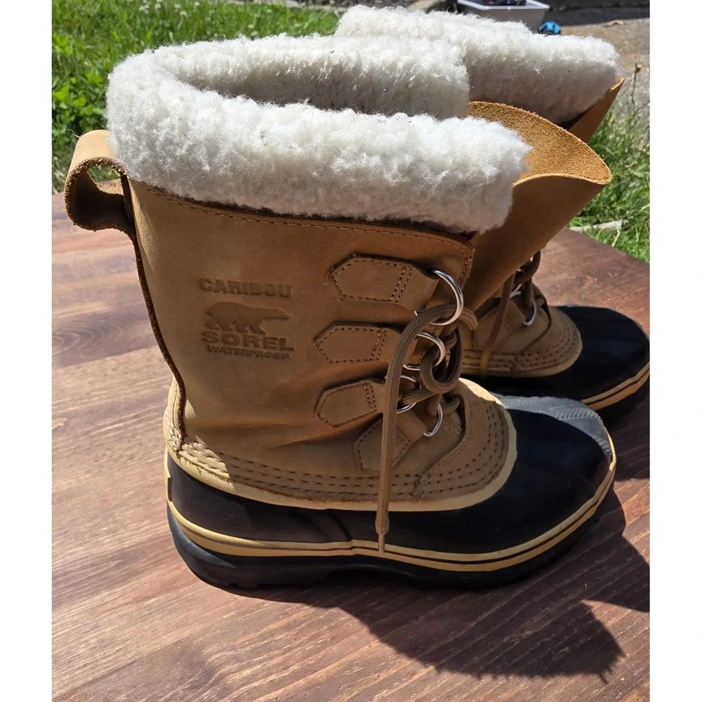 Sorel Caribou Waterproof Winter Snow Boots Women's Size 6 Tan Black Insulated...